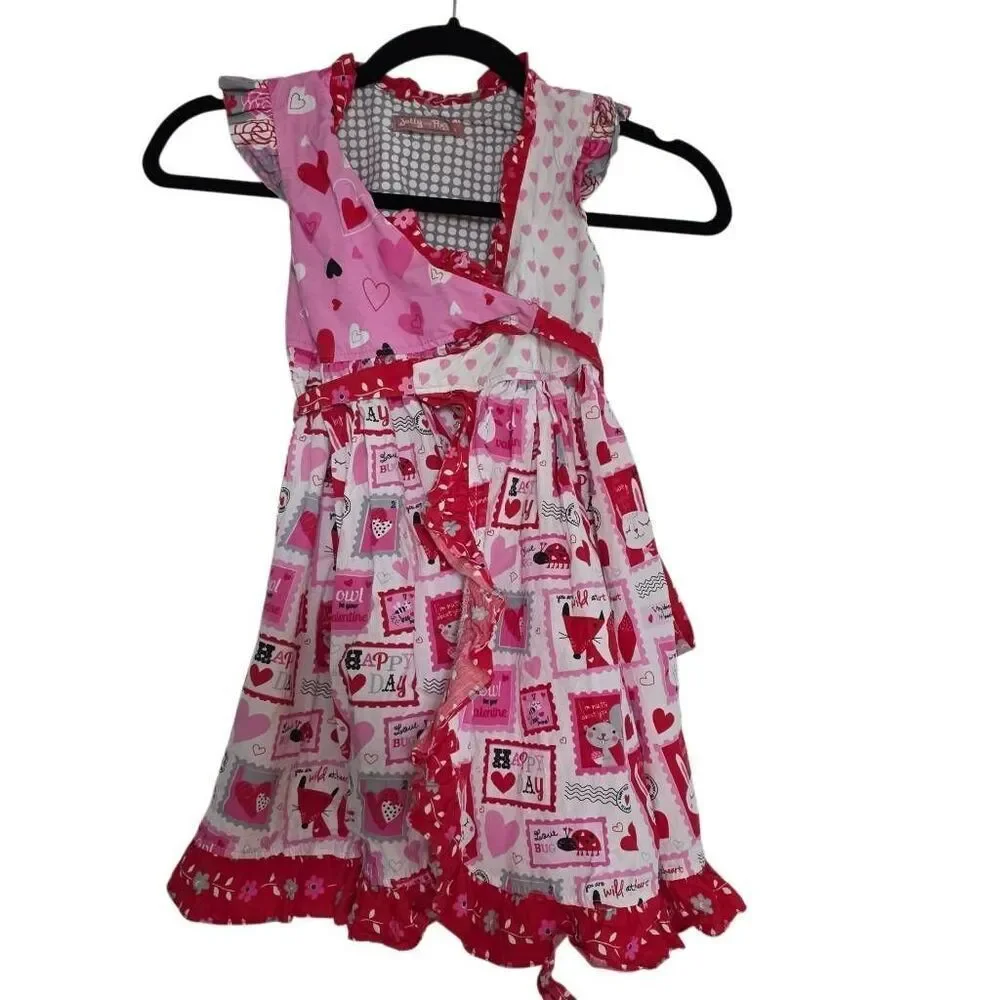 Jelly The Pug Girl's Size 6 Red Pink Mischa Valentines Love Letters Dress